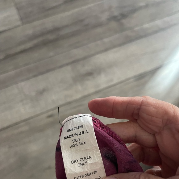 Tie-Dye Purple and Pink Silk L/S Blouse. Drape Front Bohemian Feel - Picture 8 of 8